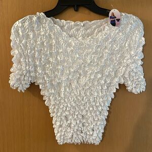 FC Women’s Vintage Y2K Popcorn Stretchy Top Blouse New White One Size S-M